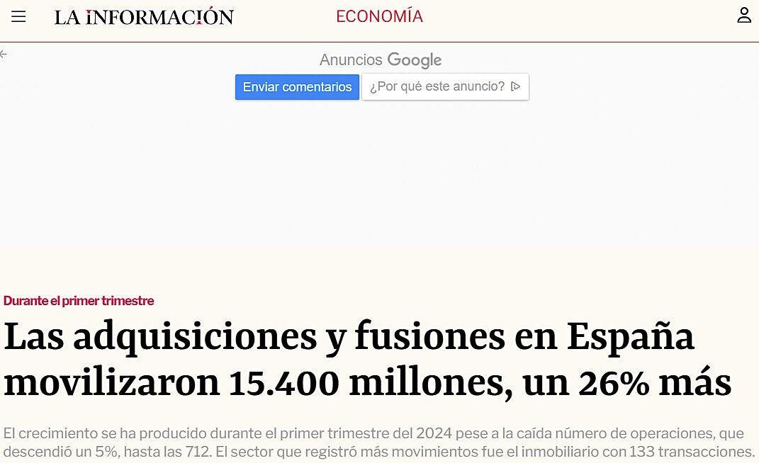 Las adquisiciones y fusiones en Espaa movilizaron 15.400 millones, un 26% ms